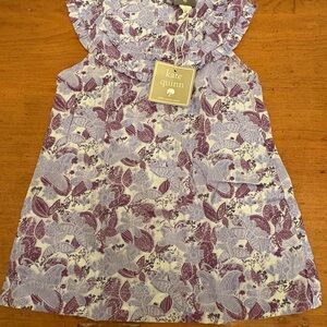 COPY - NWT Kate Quinn Organics Ruffle Collar, Purple Butterflies Top, 6Y